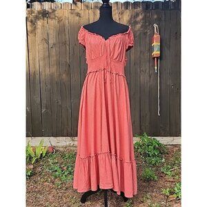 MILKMAID Summer Dress TRAD WIFE Peasant Boho Cottagecore CORAL ORANGE Large L